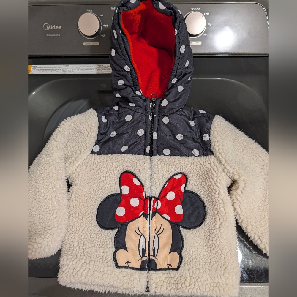 Disney Kids Minnie Mouse Sherpa Hoodie - Black, White, and Red